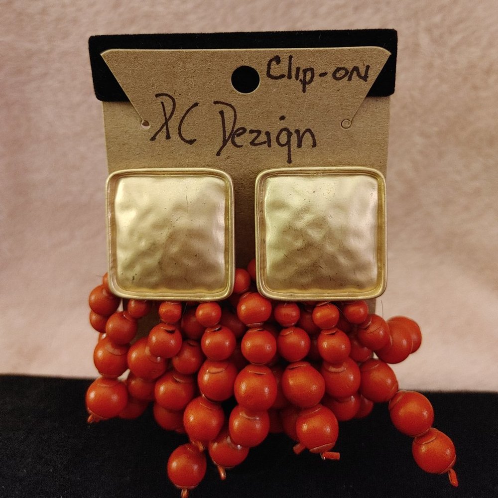 Coral Clip On Earrings